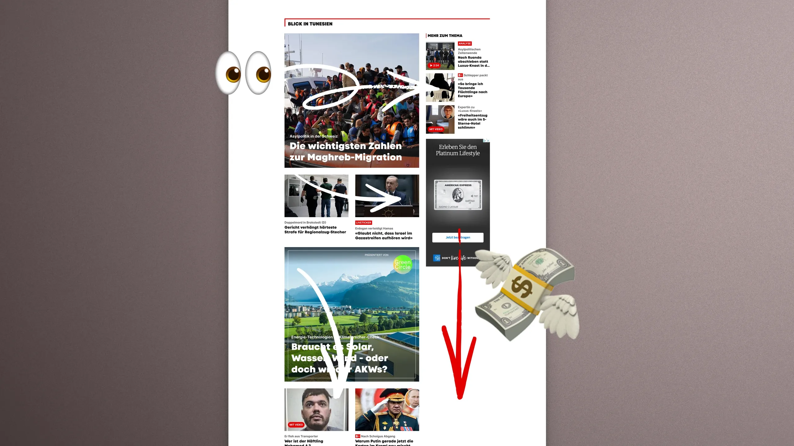 Presentation of monetization placements in the Blick redesign.